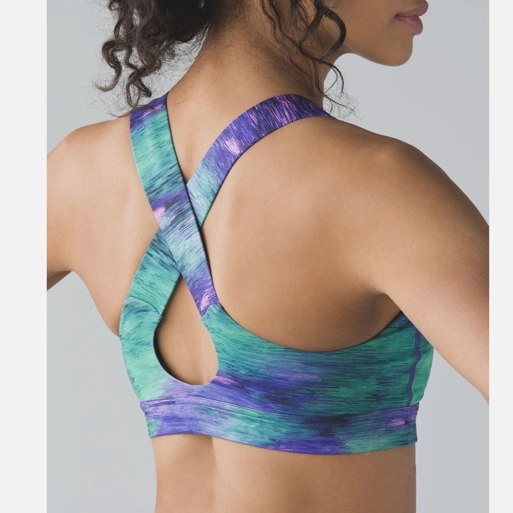 Lululemon All Sport Bra III Rio Nights‎ Multi Purple Green Crisscross Strappy 10